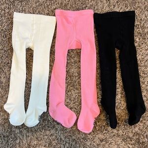 Set of Three Tights in Cream, Pink, and Black